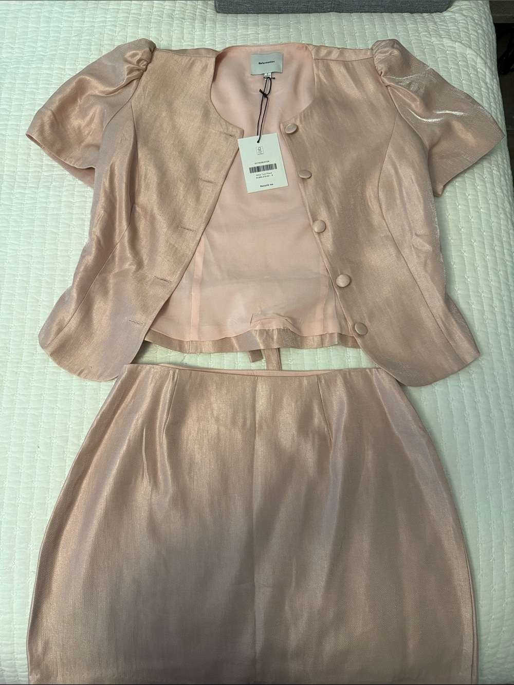 NWT Reformation Blush Pink Satin Two-Piece Set